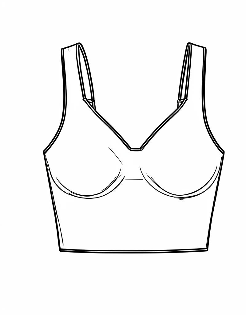 Flat sketch of the Isla underwire bikini top, front and back view — front view