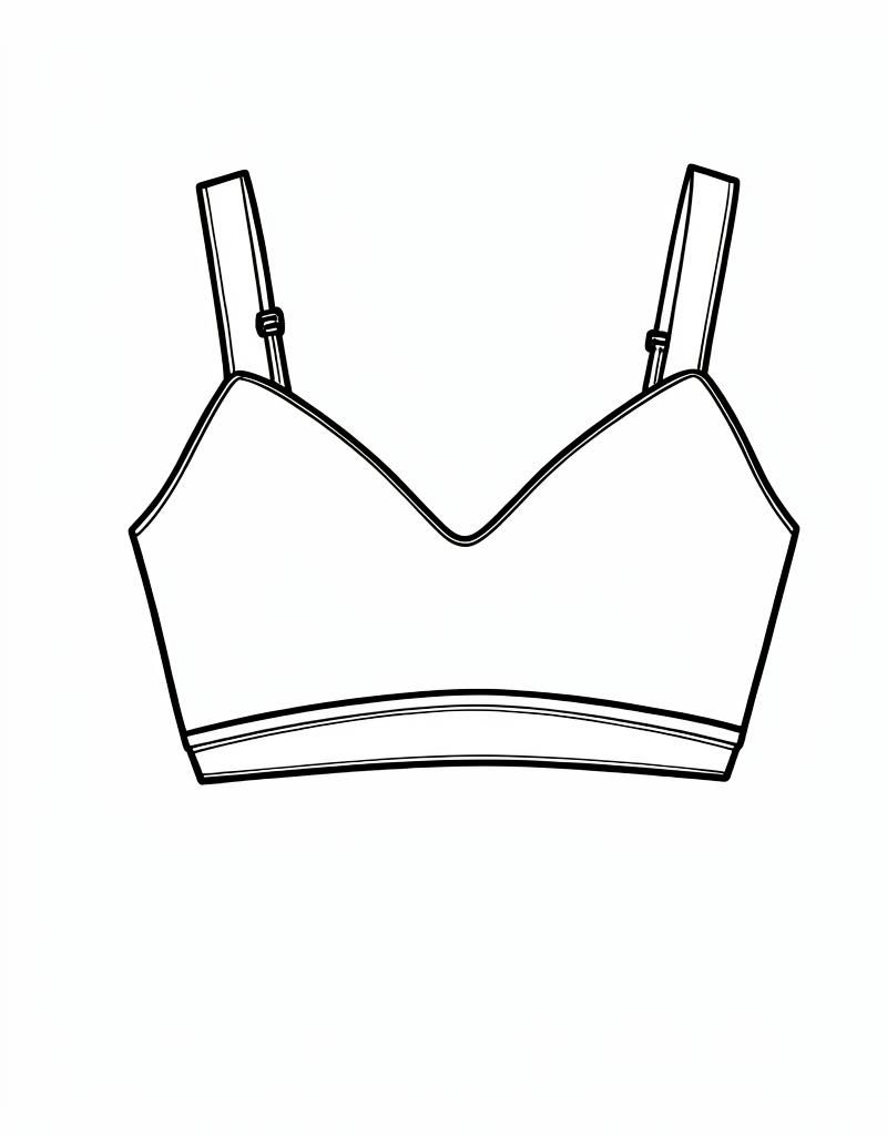 Flat sketch of the Maya underwire bikini top, front and back view — front view