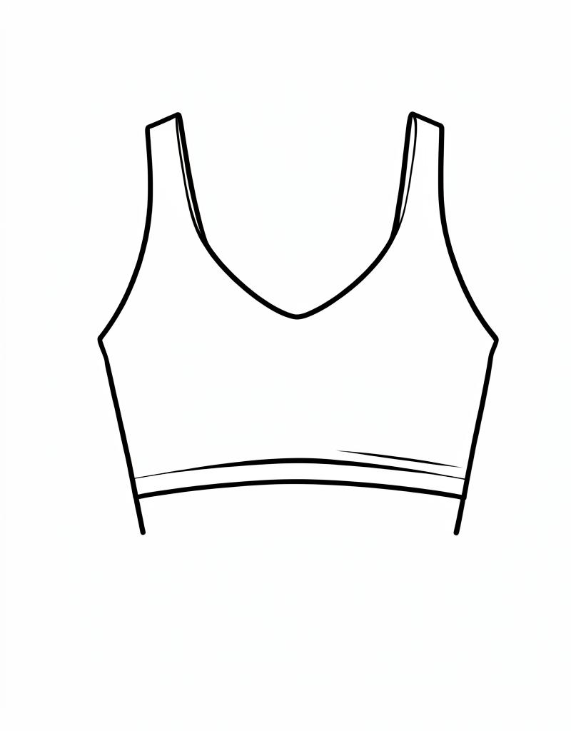 Flat sketch of the Nalu underwire crop top, front and back view — front view